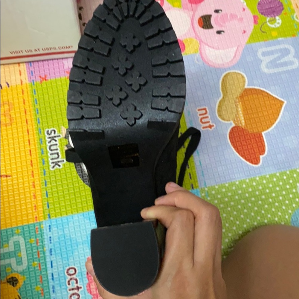 Black Faux Suede Lace Up Stacked Block Boot - Picture 7 of 8